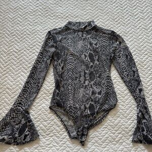 Revolve Snakeskin Long Sleeve Mesh Bodysuit